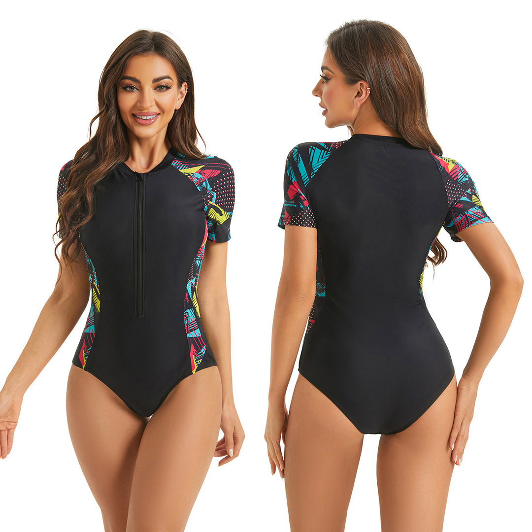 Damen Sportlicher Surfanzug mit kurzem Arm und trendigem Grafikdesign Drune