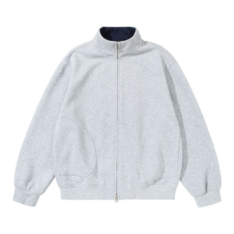 Unisex Sweatshirtjacke mit Stehkragen, Oversize-Passform und runden Eingrifftaschen Drune