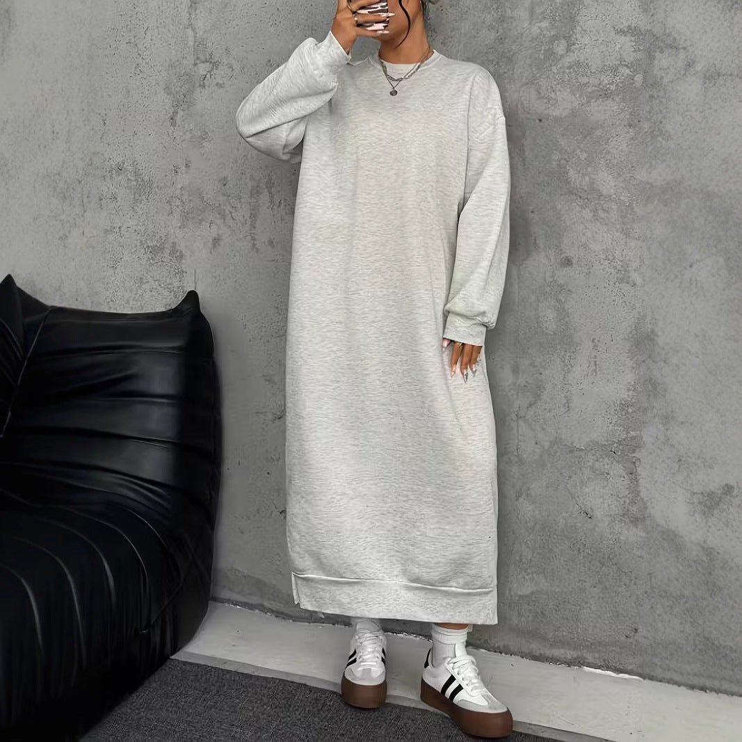 Damen Oversize-Sweatkleid Midilänge mit Seitenschlitzen und Rippbündchen Drune