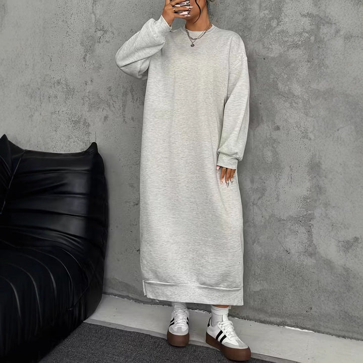 Damen Oversize-Sweatkleid Midilänge mit Seitenschlitzen und Rippbündchen Drune