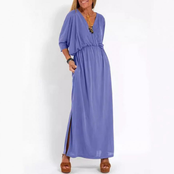 Damen lässiges Maxikleid mit V-Ausschnitt und seitlichen Schlitzen Drune