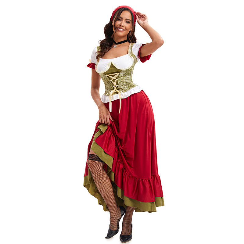 Damen nan bayerisches Oktoberfest-Biermädchen-Kostüm mit geschnürtem Mieder Puffärmeln und mehrlagigem Rock Drune