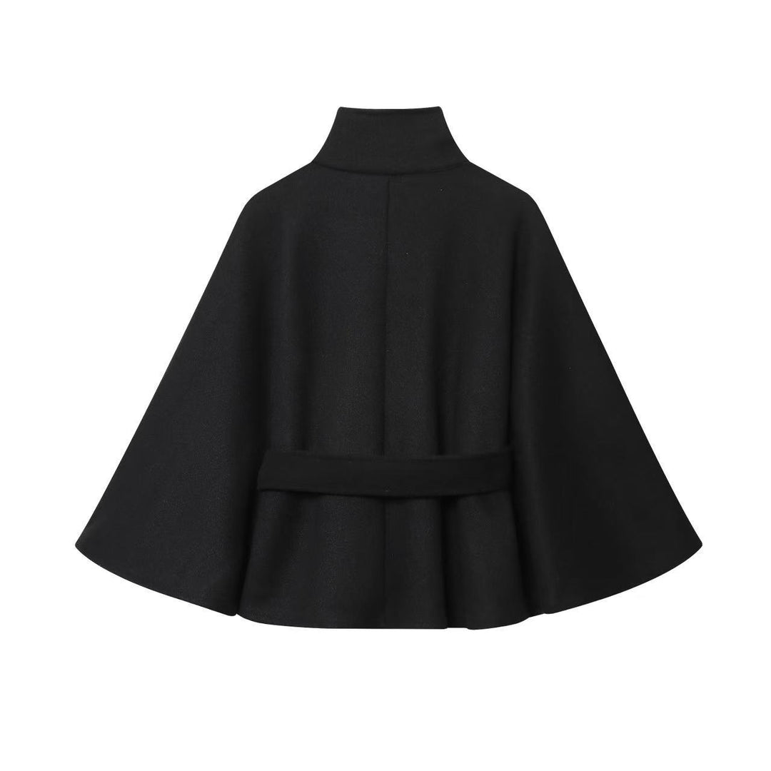 Damen Kurz-Cape mit wattierter Konstruktion, Stehkragen und Bindegürtel Drune