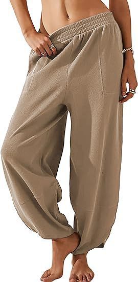 Damen weite Lounge-Hose mit elastischem Bund und Taschen Drune