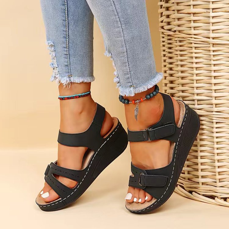 Damen Komfort-Sandalen mit verstellbaren Klett- und Schnallenriemen sowie ergonomischem Fußbett Drune