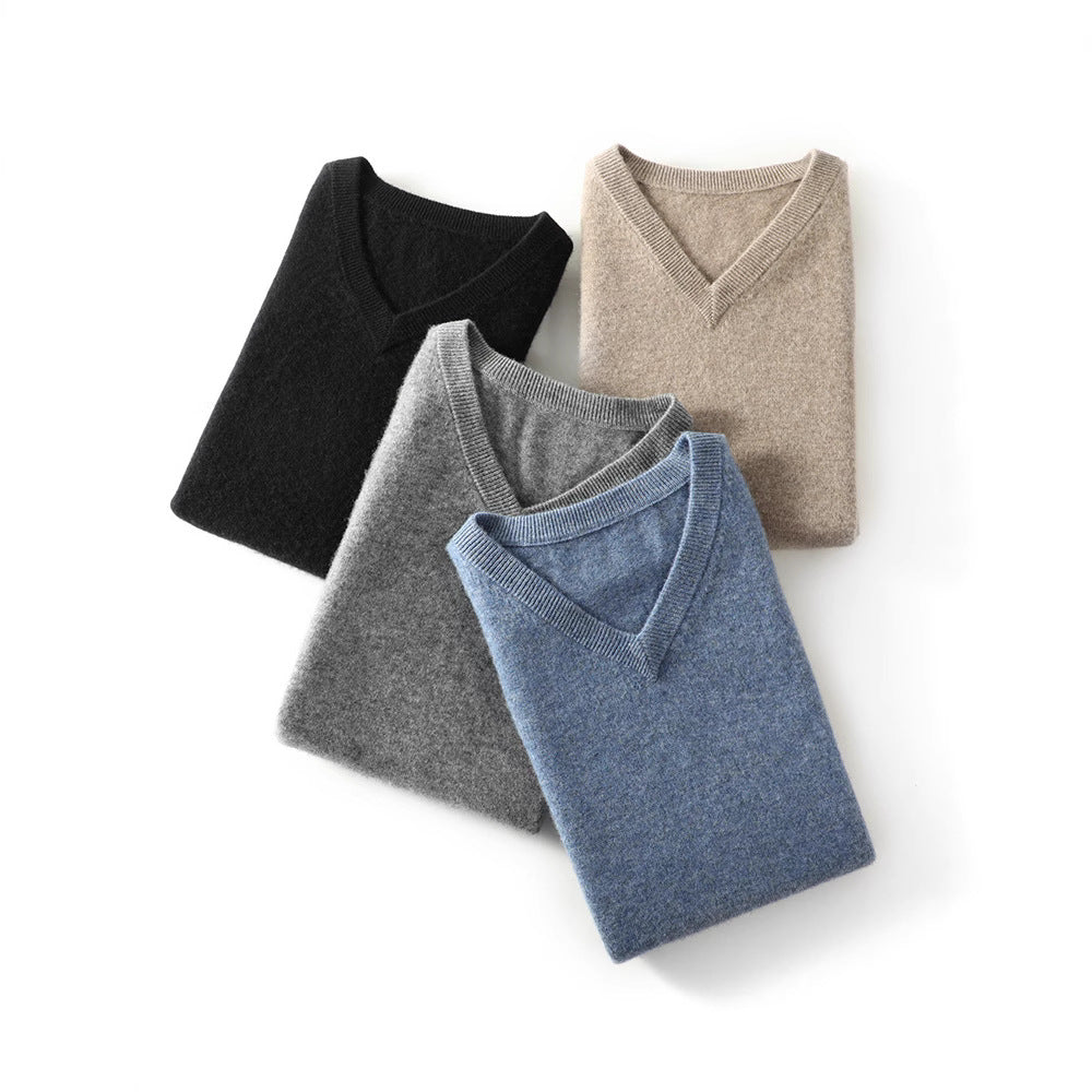 Herren Feine V‑Ausschnitt Strickweste aus Merino‑Blend mit geripptem Saum Drune