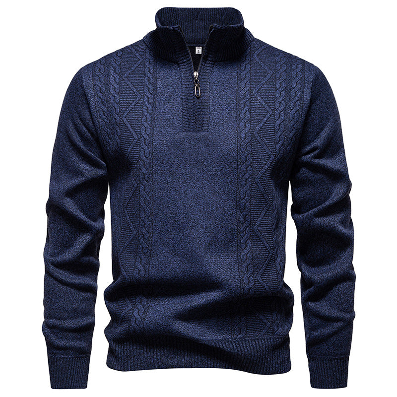 Herren nan gehobener Strickpullover mit Halbzip, Stehkragen und dekorativem Zopfmuster Drune
