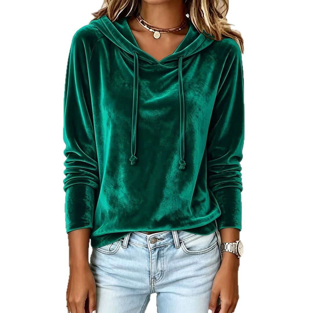 Damen Samt-Hoodie mit Kapuze Kordelzug und legerem Schnitt Drune