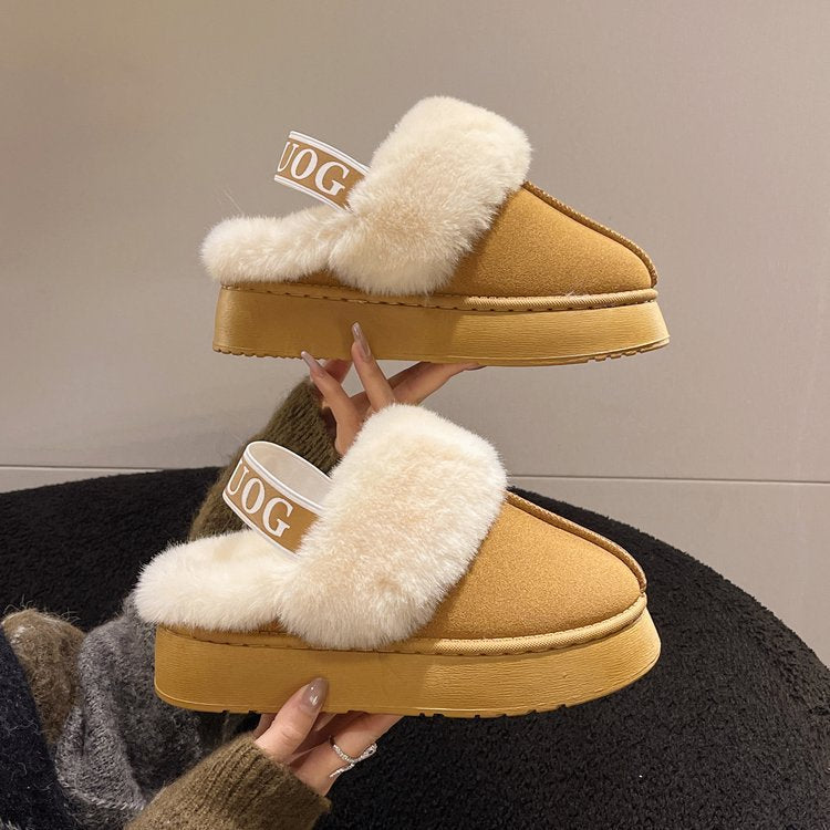 Damen Pelzgefütterte Slingback‑Pantoletten mit elastischem Markenriemen und leichter Plateausohle Drune