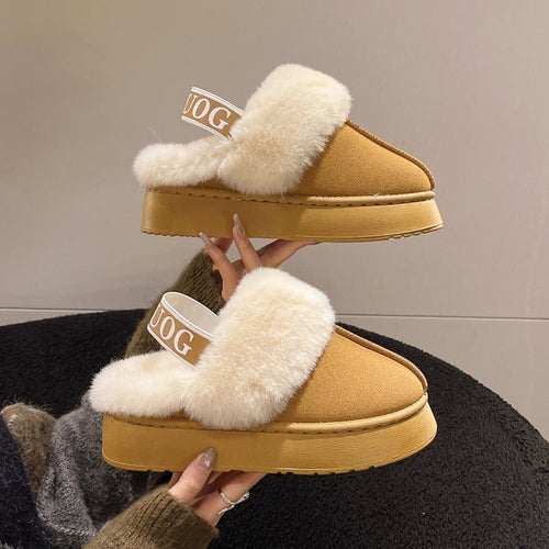 Damen Pelzgefütterte Slingback‑Pantoletten mit elastischem Markenriemen und leichter Plateausohle Drune
