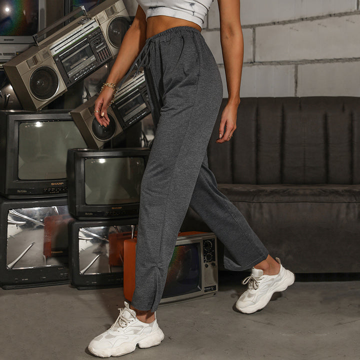 Damen Lässige High‑Waist Relaxhose mit weitem Bein, elastischem Bund und Tunnelzug Drune