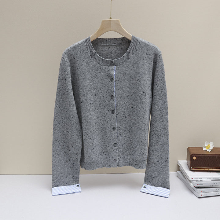 Damen Kurz geschnittener Feinstrick-Cardigan mit kontrastierenden Hemdblusenmanschetten Drune