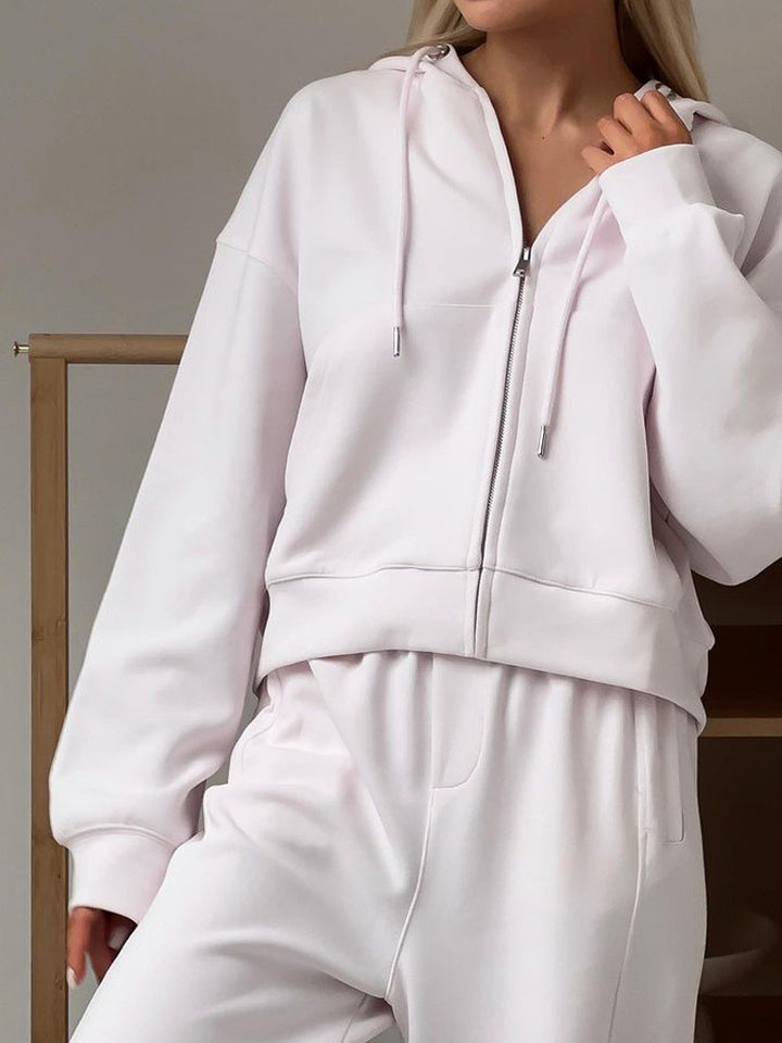 Damen nan cropped Kapuzenjacke mit durchgehendem Reißverschluss und taillenhoher Jogginghose Set Drune