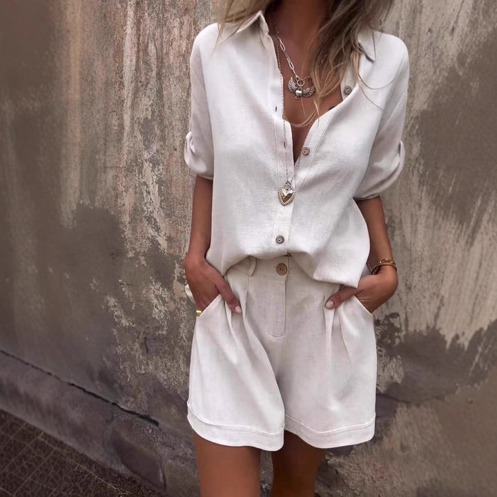 Damen Lässiges Jumpsuit-Set mit knöpfbarem Oberteil und elastischem Taillenzug Drune
