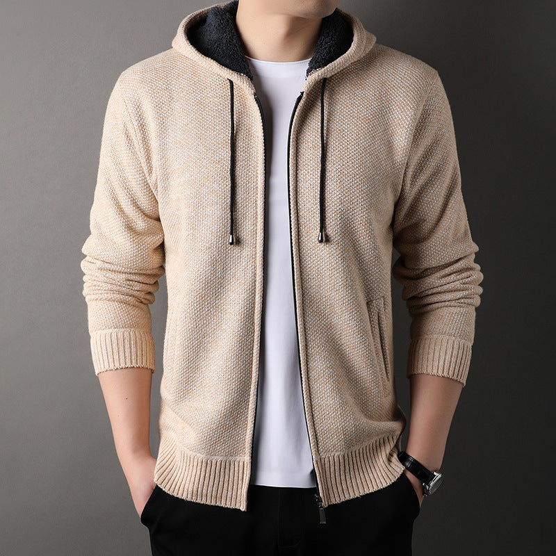 Herren modische Strickjacke mit Kapuze und weich gefüttertem Innenfutter Drune