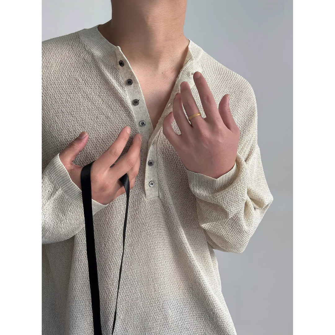 Herren lässiges Langarmshirt mit Knopfleiste Drune