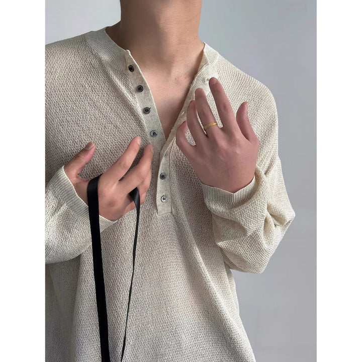 Herren lässiges Langarmshirt mit Knopfleiste Drune