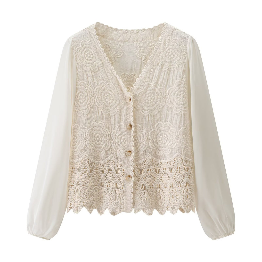 Damen Spitzenbluse mit eleganten Knöpfen Drune