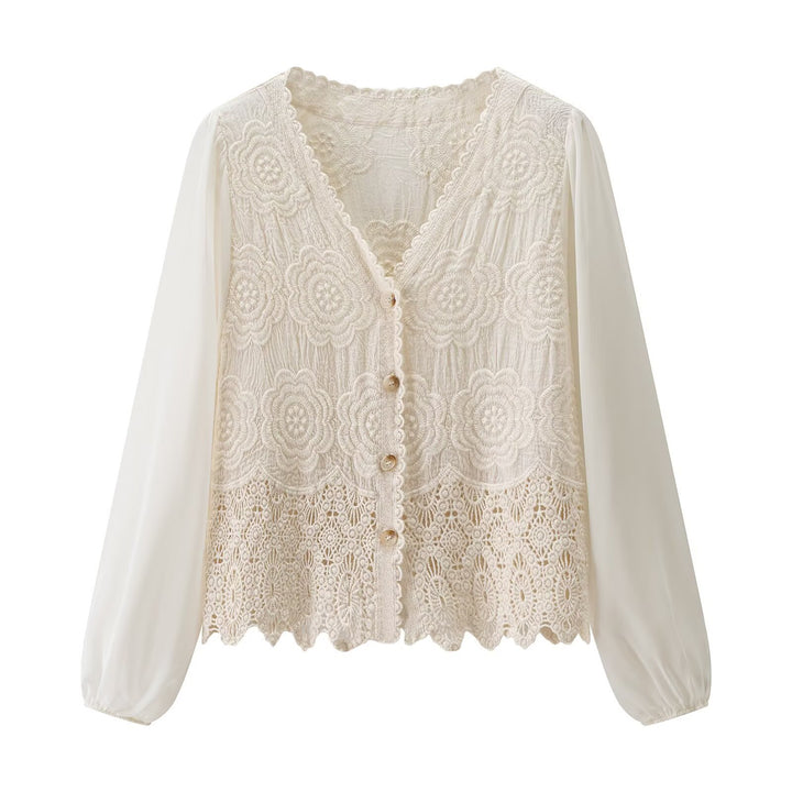 Damen Spitzenbluse mit eleganten Knöpfen Drune