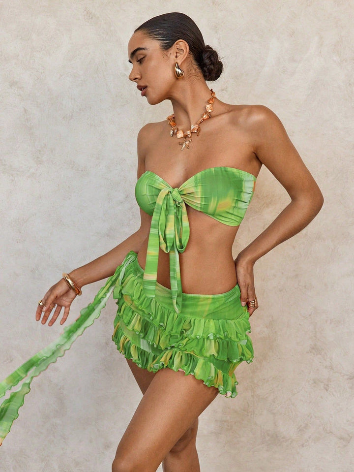 Damen Bandeau-Bikini mit modischen Rüschendetails Drune