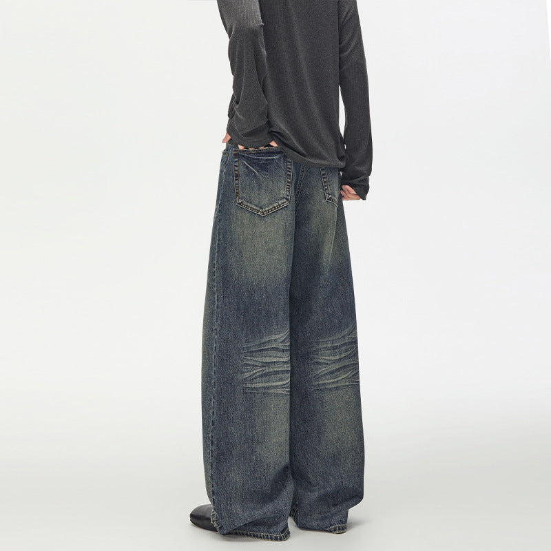 Damen Extraweite Vintage-inspirierte Palazzodenim mit tiefem Schritt und geprägten Falten Drune
