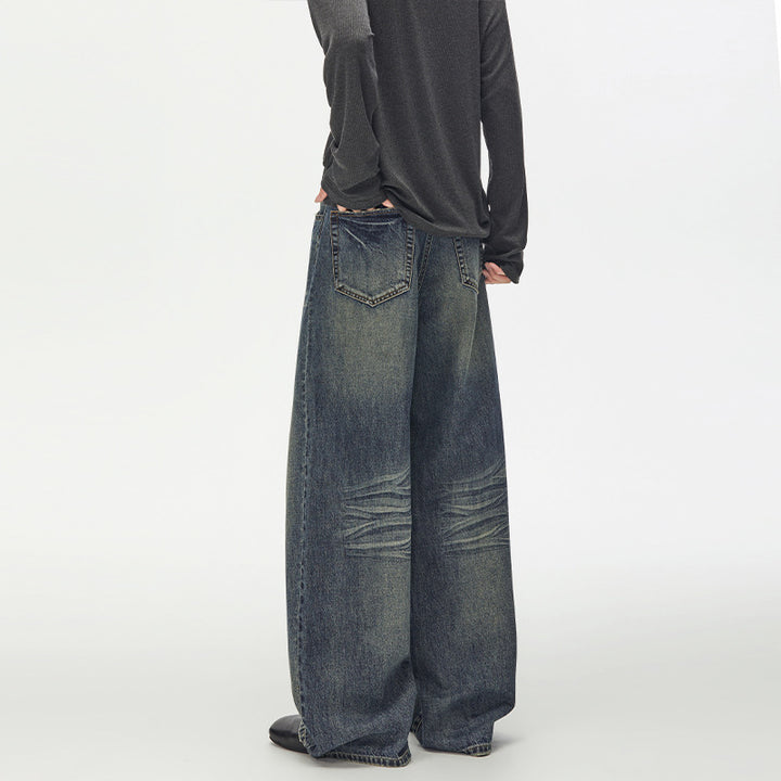 Damen Extraweite Vintage-inspirierte Palazzodenim mit tiefem Schritt und geprägten Falten Drune