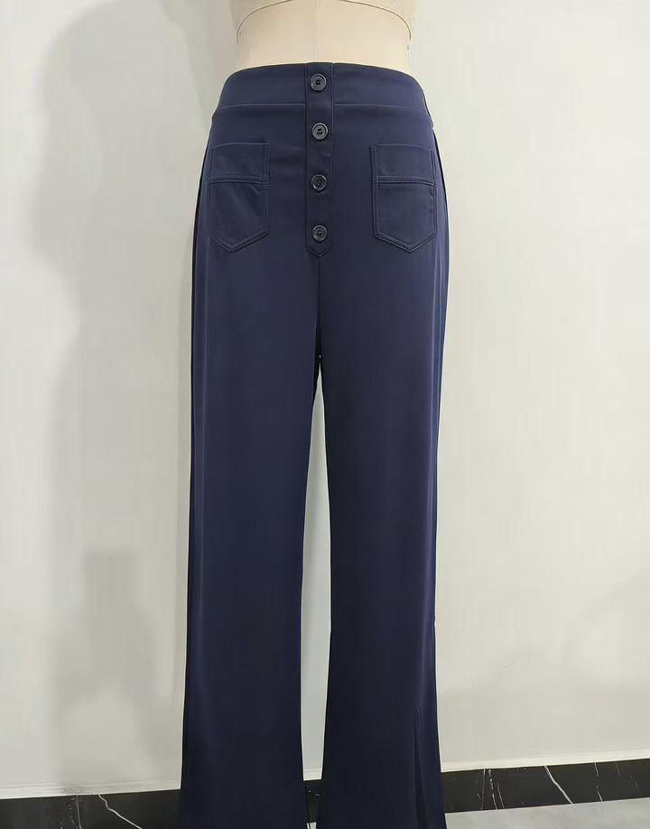 Damen Hochtaillierte Wide‑Leg Hose mit aufgesetzten Taschen Drune