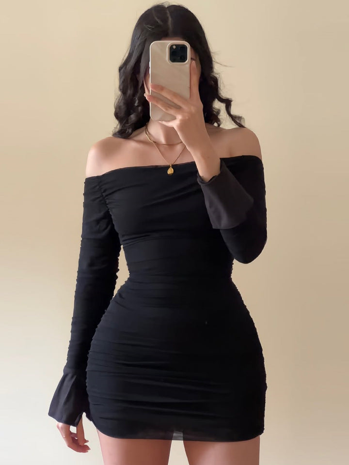Damen Off-Shoulder Minikleid mit Rüschendetails und figurbetontem Schnitt Drune