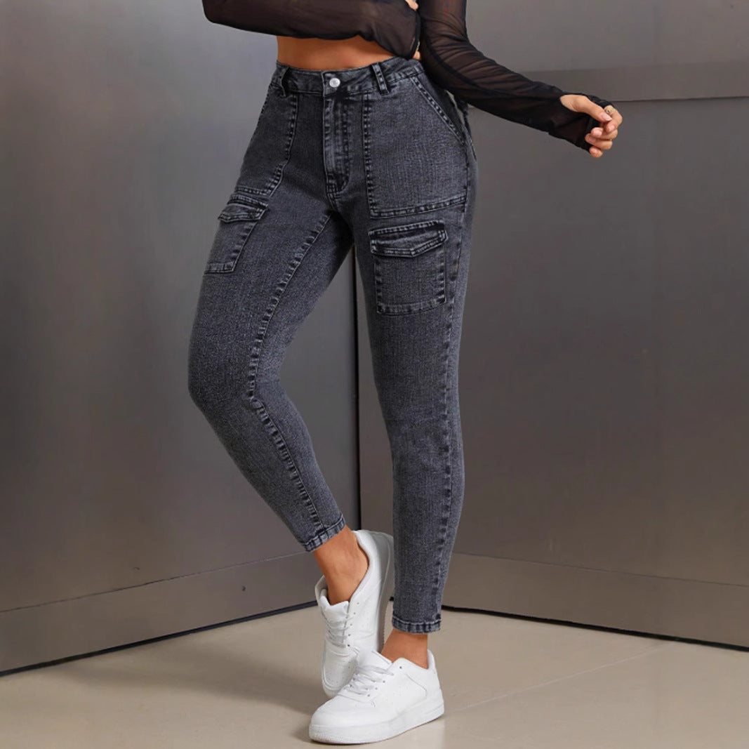 Damen High-Waist Jeans mit praktischen Pattentaschen und schmalem Bein Drune