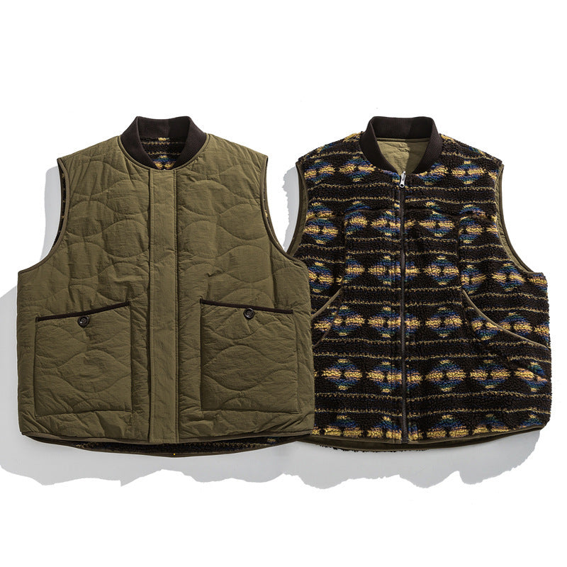 Unisex Wendbare gesteppte Weste mit Jacquard‑Fleece und aufgesetzten Taschen Drune