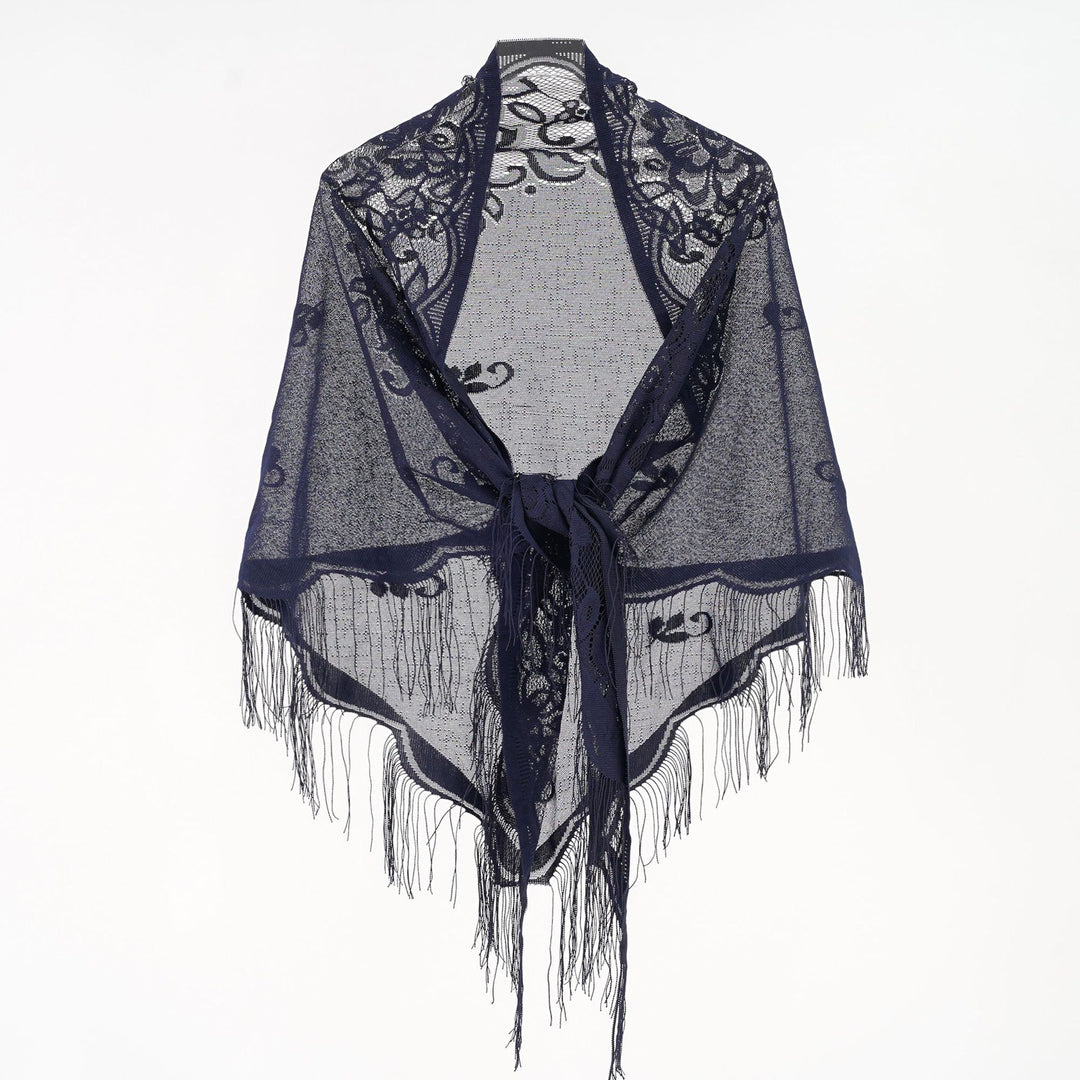 Damen Eleganter Chiffon-Schal mit kunstvollen Fransen Drune