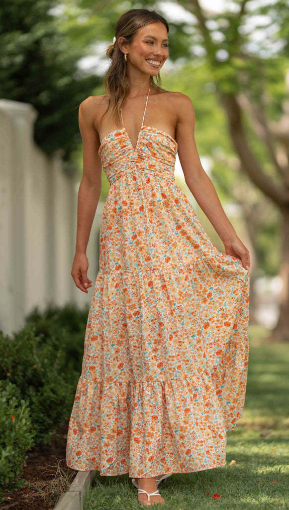 Damen Maxikleid mit floralen Mustern Drune