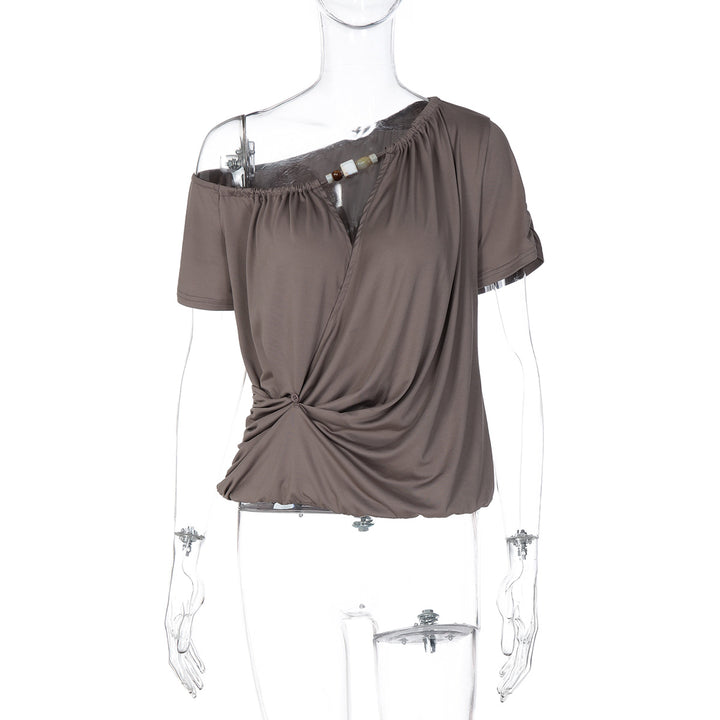 Damen Elegantes Off-Shoulder T-Shirt mit verspieltem Knoten Drune