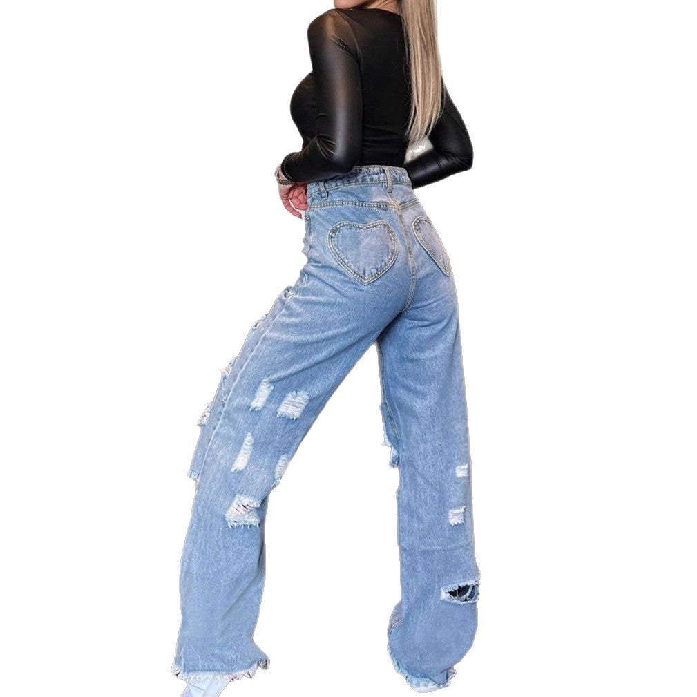 Damen Hochtaillierte Baggy-Jeans mit großflächigen Destroy‑Rips und ausgefranstem Saum Drune