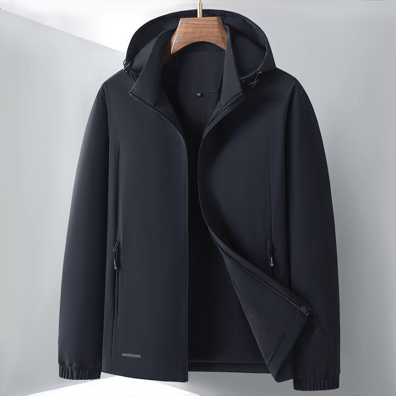 Herren Leichte Softshell-Hybridjacke mit Kapuze, atmungsaktivem Mesh-Futter und verdeckten Reißverschlusstaschen Drune