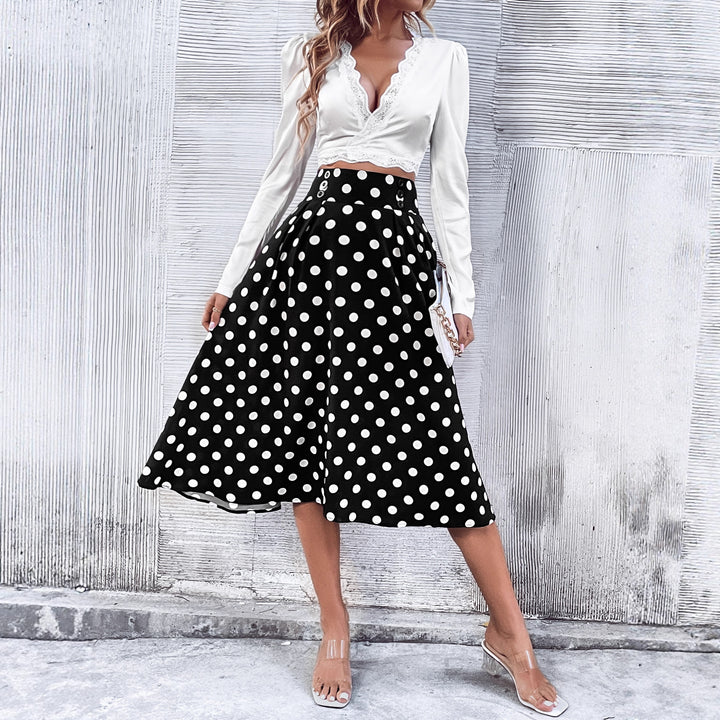 Damen Midirock mit elegantem Punkte-Design und hohem Bund Drune