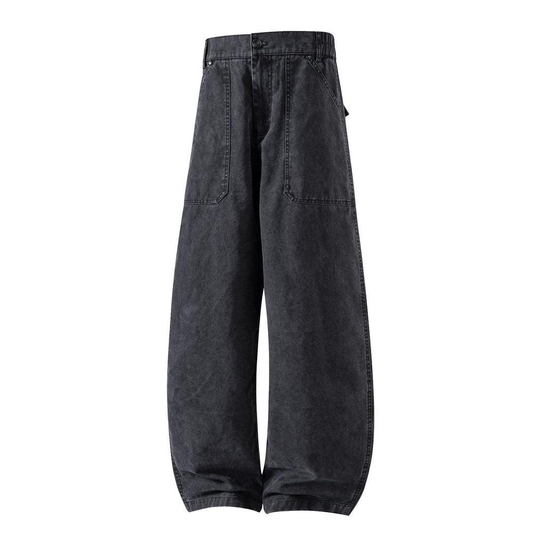Damen Utility-Denimhose mit hoher Taille, extra weitem Bein und aufgesetzten Taschen Drune