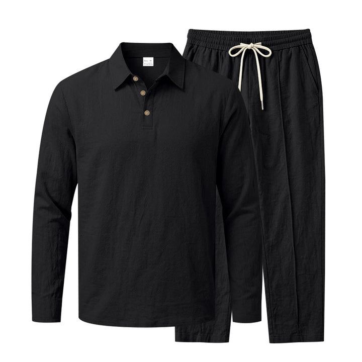 Herren Langarm-Henley-Lounge-Set aus leichter Baumwollmischung mit Kordelzug Drune