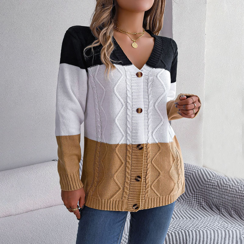 Drune | Farbblock Strickjacke mit Modernem Muster