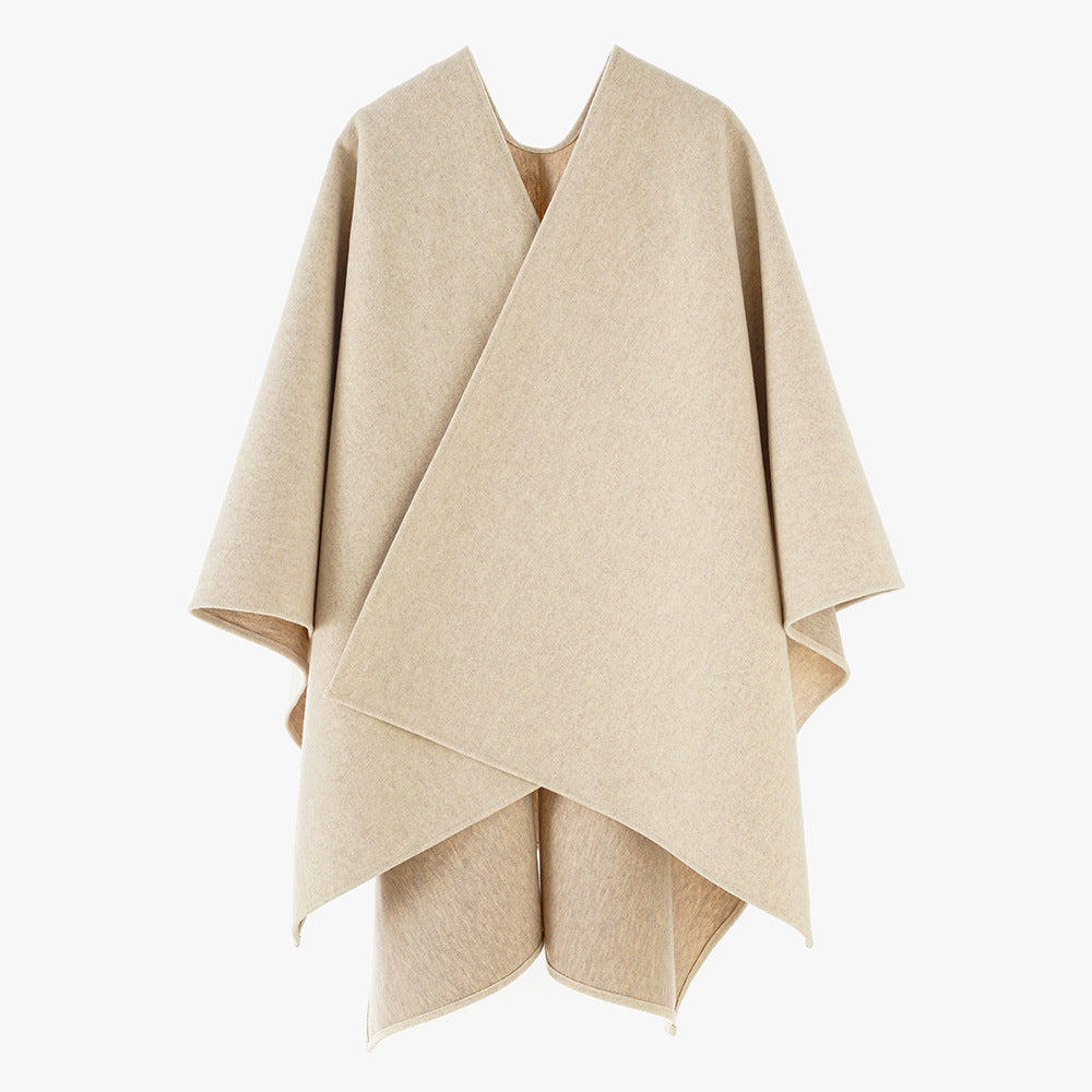 Damen Oversize-Capeponcho mit Wickeloptik und V-Ausschnitt Drune