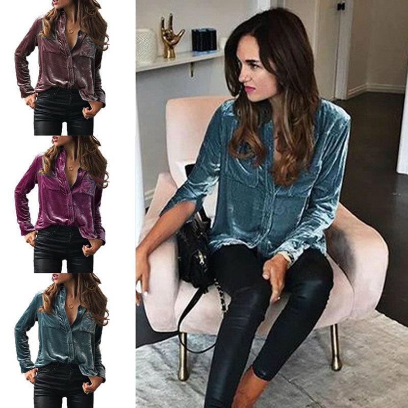 Damen Satin Bluse mit dekorativen Brusttaschen Drune