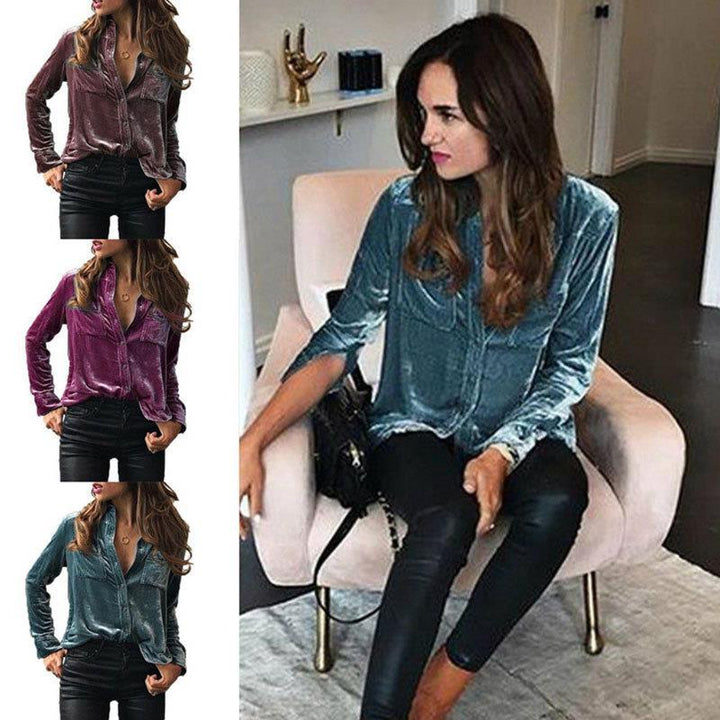 Damen Satin Bluse mit dekorativen Brusttaschen Drune