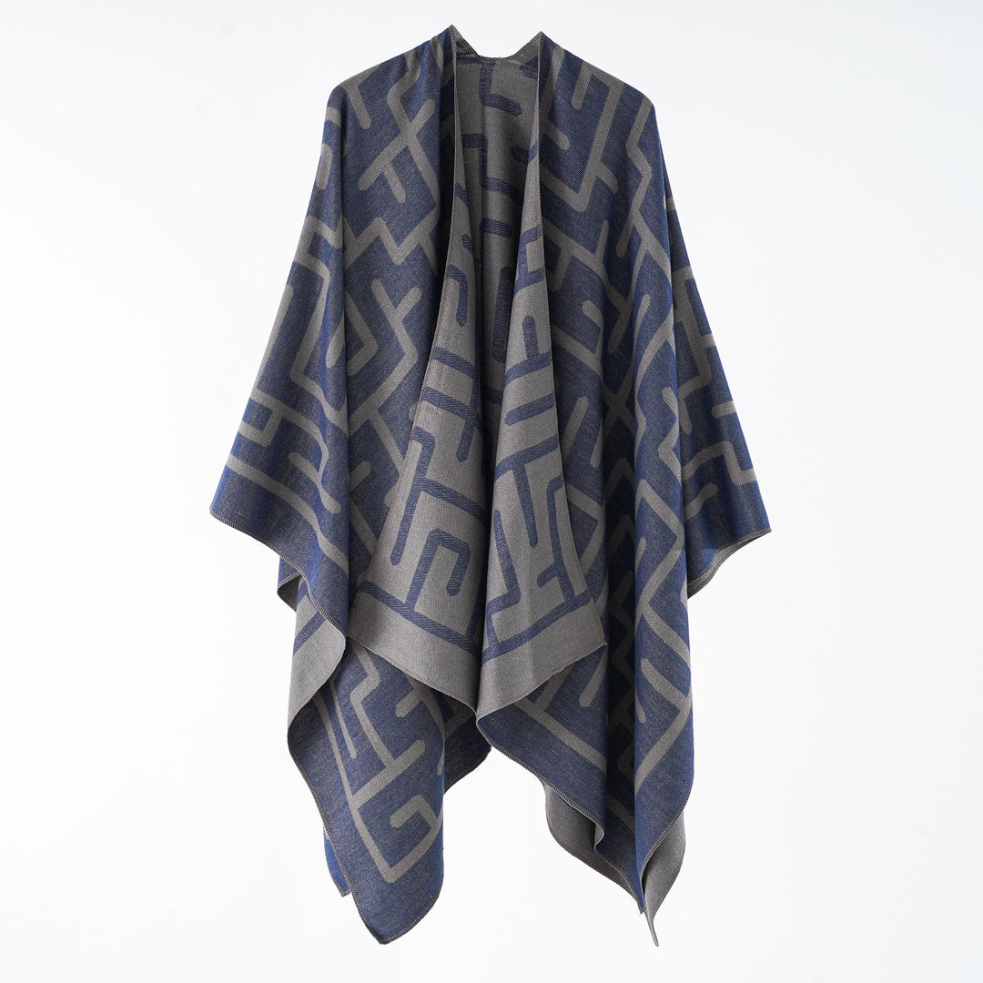 Damen Wendefreundlicher Jacquard-Capeponcho im Oversize mit grafischem Allovermuster Drune