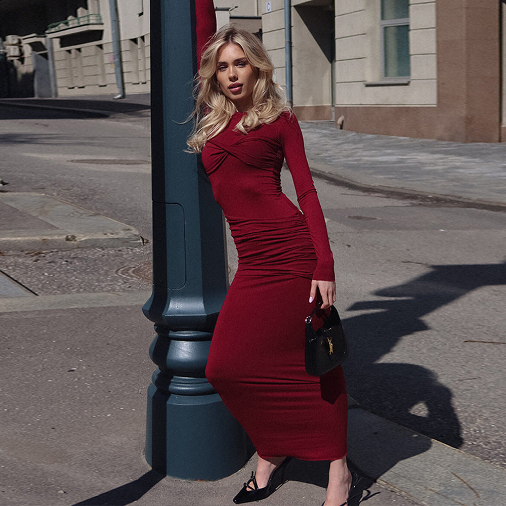 Damen Elegantes und figurbetontes Maxikleid mit Raffungen Drune
