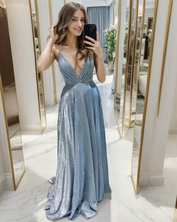 Damen Glamouröses Abendkleid mit V-Ausschnitt und schimmerndem Design Drune