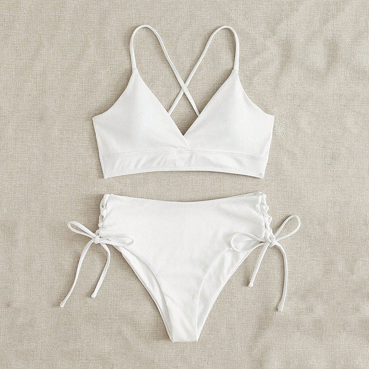 Damen Hochtaillierter Bikini mit verstellbaren Schnürdetails Drune