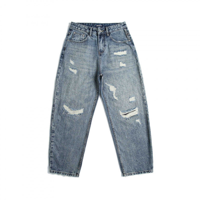 Damen Hochtaillierte Baggy-Jeans mit Rissen und geradem Bein Drune