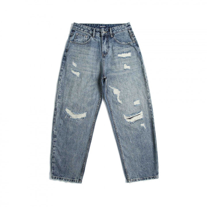 Damen Hochtaillierte Baggy-Jeans mit Rissen und geradem Bein Drune