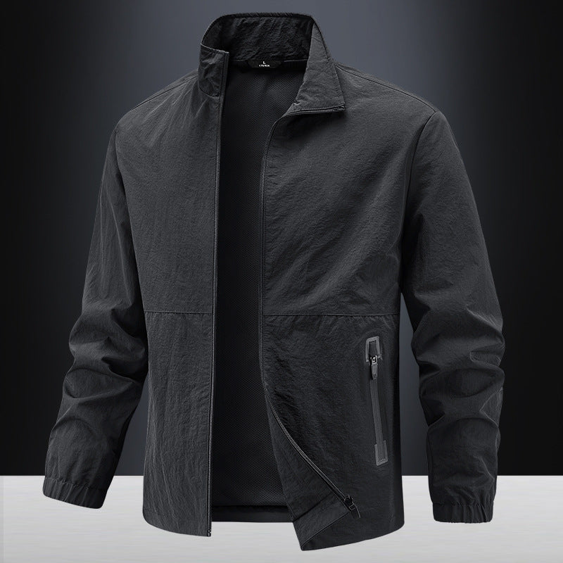 Herren Leichte technische Übergangsjacke mit Stehkragen atmungsaktivem Mesh-Futter und wasserabweisenden Reißverschlusstaschen Drune
