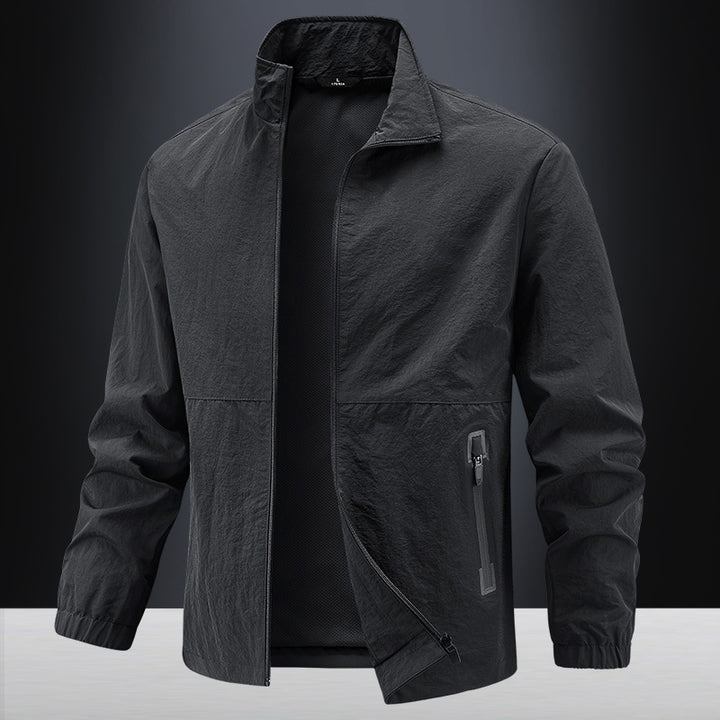 Herren Leichte technische Übergangsjacke mit Stehkragen atmungsaktivem Mesh-Futter und wasserabweisenden Reißverschlusstaschen Drune